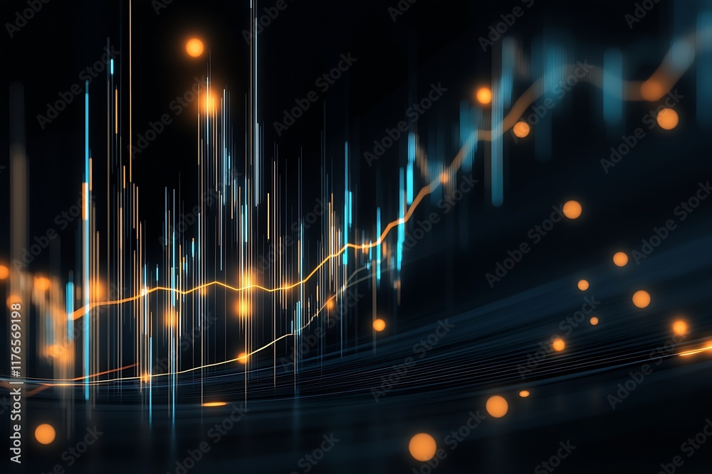 Aufkleber Illuminated Graph with Rising Lines and Sparkling Dots for Financial Analysis : Generative AI