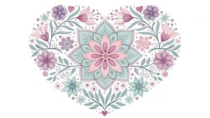 Beautiful Floral Mandala Heart Design with Symmetrical Petals