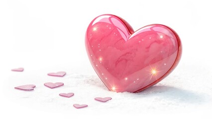 Obraz premium Single Polished Pink Heart with Glowing Edges on Soft Background