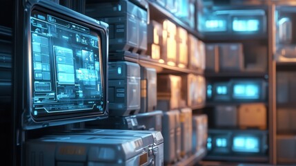 Futuristic Data Center Server Room: Advanced Technology and Digital Storage Systems