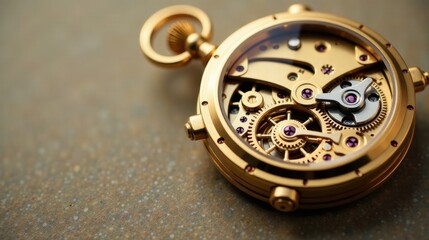Obraz premium A Detailed Close-up of an Exquisite Golden Pocket Watch Revealing its Intricate Mechanical Movement