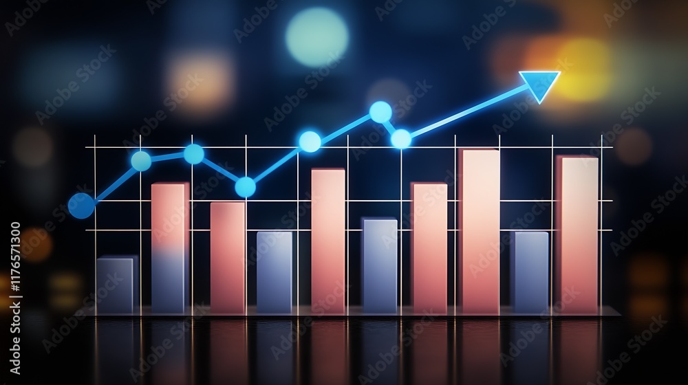Poster Rising Financial Bar Graph with Highlighted Trend Line in a Modern Business Analytics Setting : Generative AI