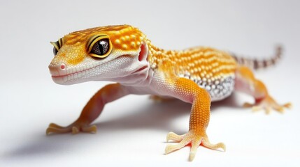 Naklejka premium A close-up of a vibrant gecko on a light background.