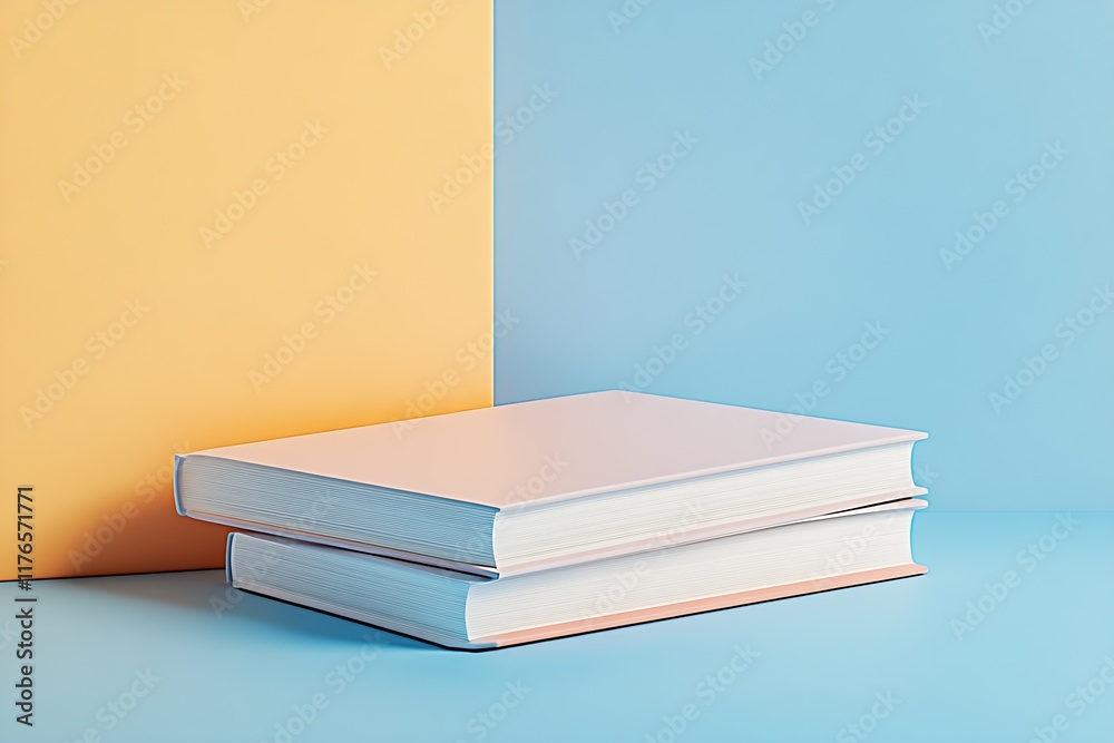 Poster stack of stylish books against colorful background for modern decor : generative ai
