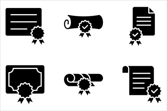 certificate icon set. Achievement, award, grant, diploma concepts on white background