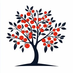 Fototapeta premium Silhouetted fruit tree with vibrant red berries. Dark branches and leaves. Simple, elegant design. Perfect for nature themed graphics..