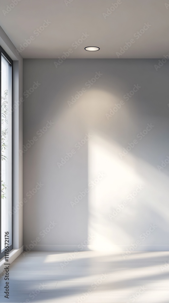 Poster Sleek minimalist home interior with soft natural lighting through large windows : Generative AI
