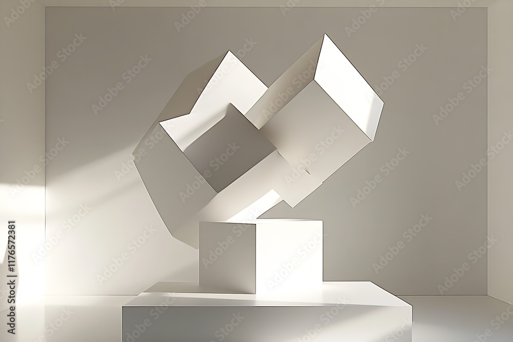 Aufkleber Sculptural art piece featuring interlocking geometric shapes in elegant exhibition setting : Generative AI