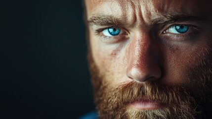 Obraz premium The portrait is of a bearded man with blue eyes who is thoughtful and thoughtful