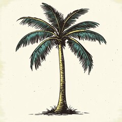 Hand-drawn illustration of a palm tree with a tall, slender trunk and large, feathery fronds.