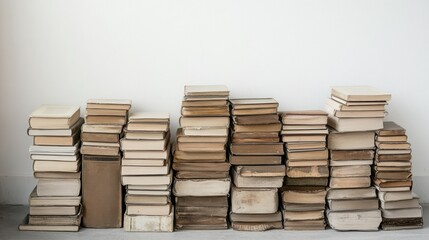 White background with stacks of old books