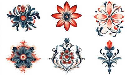 Seven floral elements isolated on white background for retro design. Vector version also available in gallery