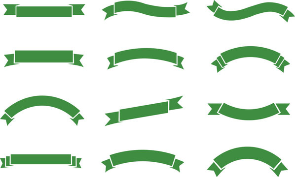 Ribbon banner bow colorful icon set. Decoration flat  vector collection isolated on transparent background. Element symbol for award, gift, flag, frame, poster, promotion, art, modern and more