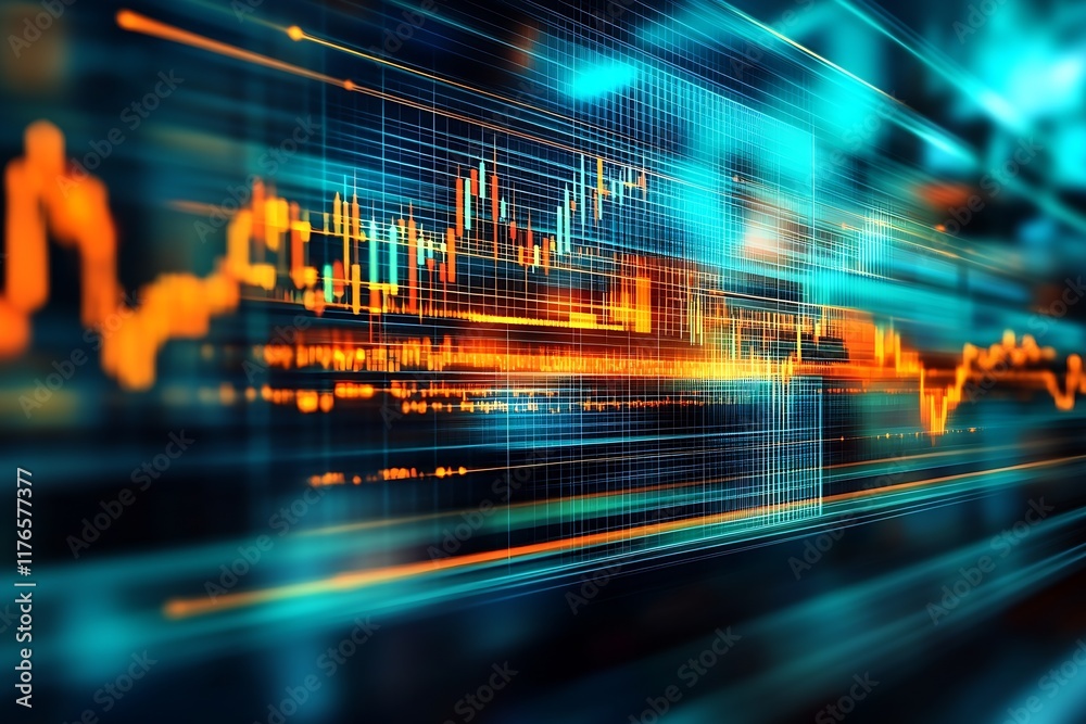 Poster Futuristic Financial Analysis with Digital Charts and Technology Interface : Generative AI