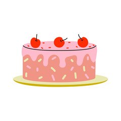 Delicious pink cake topped with cherries on a plate for a special celebration