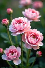 Fototapeta premium Delicate pink & white ranunculus blossoms, close-up , closeup, petals, delicate