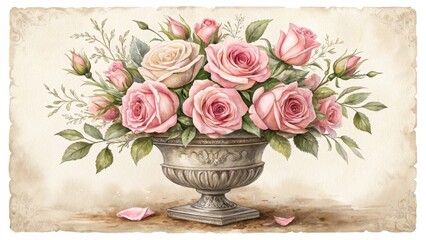 Obraz premium Soft Blush Roses in Watercolor Arrangement on Elegant Background