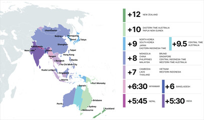 Time Zone Map Asia Pacific, Timezone Map, Asia Cities Timezone, Australia Time, Aisa Time