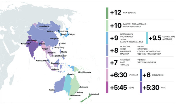 Time Zone Map Asia Pacific, Timezone Map, Asia Cities Timezone, Australia Time, Aisa Time