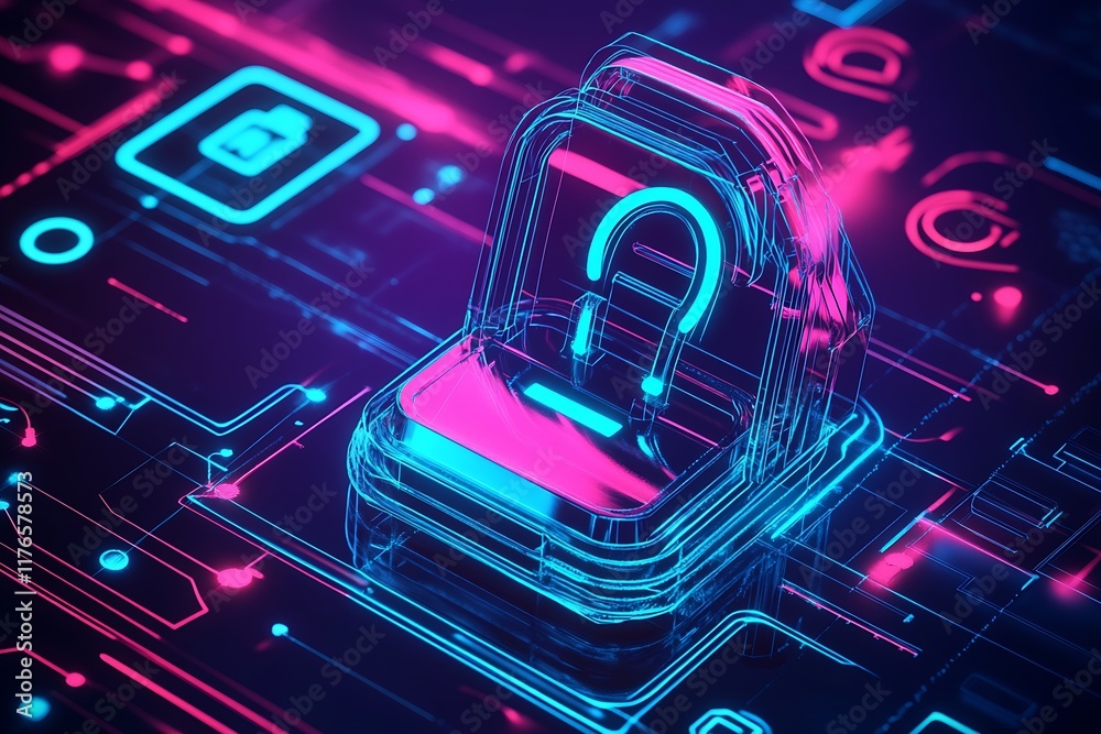 Poster Advanced Cybersecurity Design with Digital Lock Symbolizing Data Safety : Generative AI