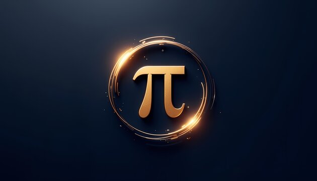 Golden pi symbol inside glowing circular frame on dark background.