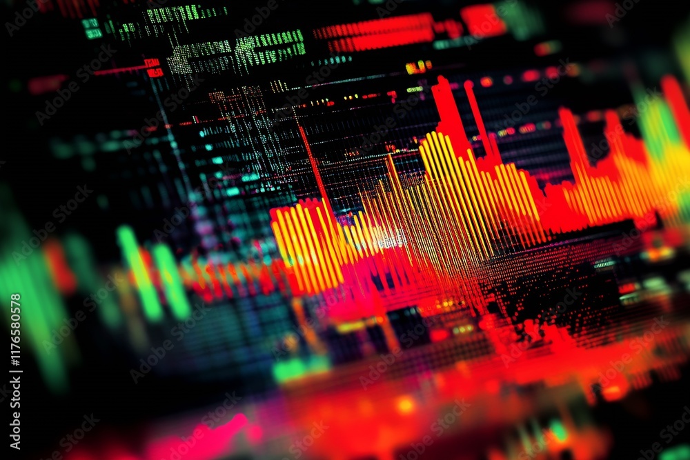 Poster Vibrant Digital Sound Wave Visualization in Abstract Colorful Display : Generative AI