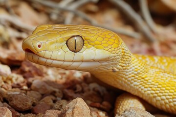 Obraz premium Pale yellow snake's head, stony background.