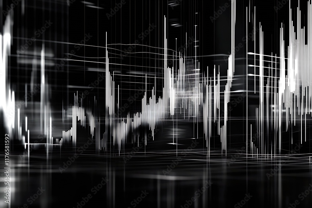 Aufkleber digital illustration of financial data and stock market trends in black and white : generative ai