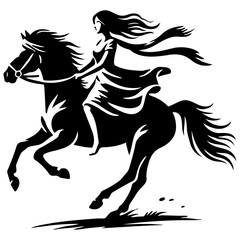 Woman Ride Horse Running Illustration.