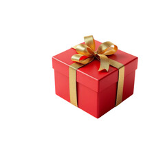 A digitally rendered, festive red gift box, adorned with a gold ribbon bow and subtle snowflake pattern.