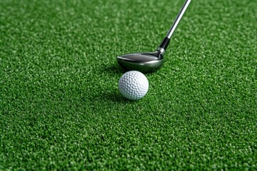 Close-Up of Golf Club Preparing to Strike a White Golf Ball