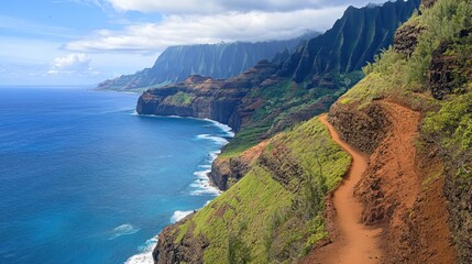 Fototapeta premium Coastal hiking trail with ocean view.