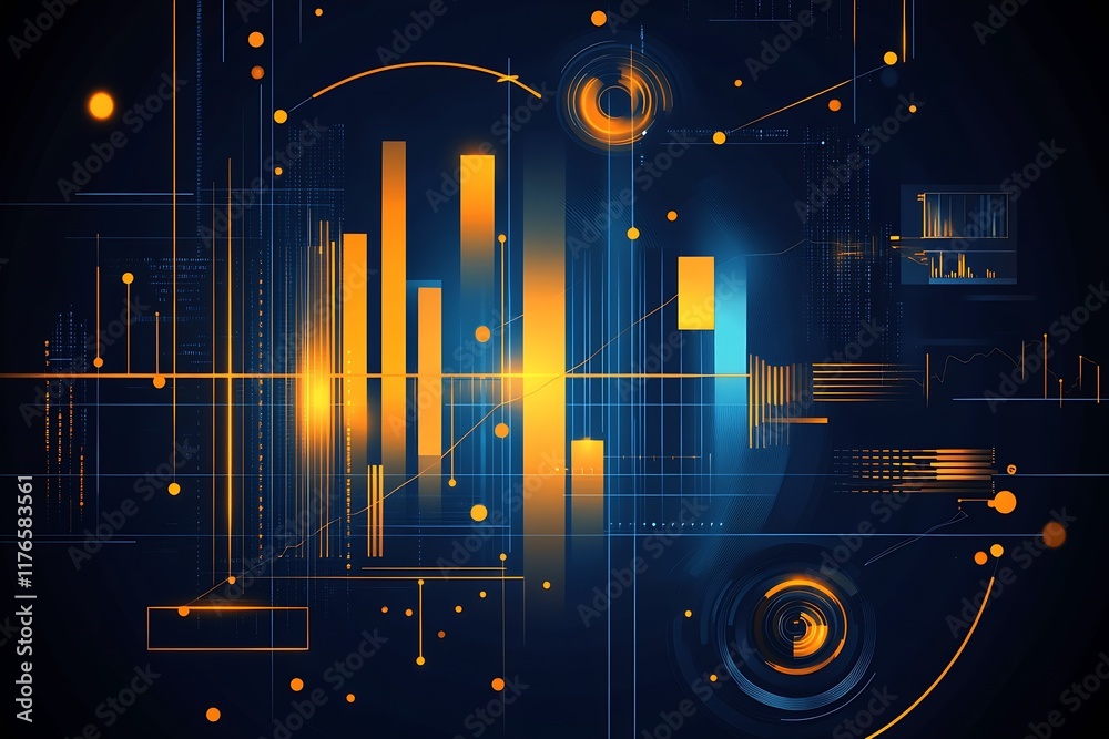 Fototapete High-Tech Abstract Data Visualization with Dynamic Geometric Elements : Generative AI
