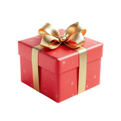 Obraz premium A digitally rendered, festive red gift box, adorned with a gold ribbon bow and subtle snowflake pattern.