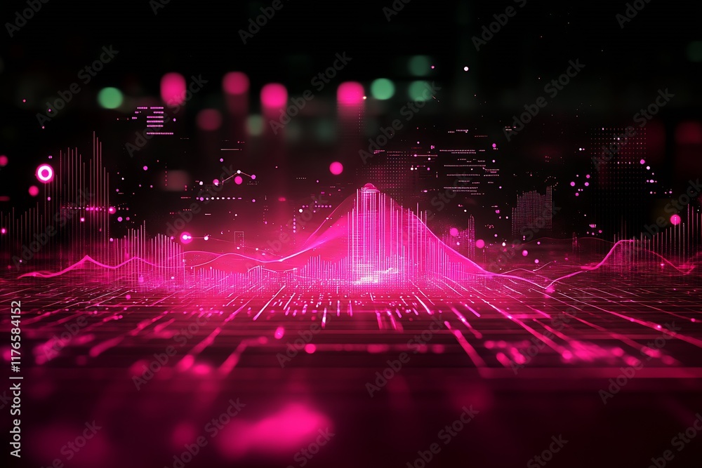 Leinwandbilder High-Tech Pink Digital Data Transformation Visual with Grid Overlay : Generative AI