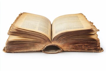 Obraz premium Old book open, pages yellowed, white background, history