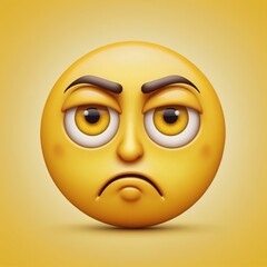 Fototapeta premium An emoji face with rolling eyes, conveying annoyance or exasperation in bright yellow tones.