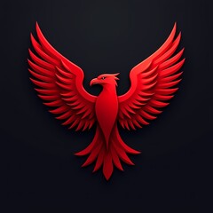 Obraz premium Vibrant red phoenix with spread wings on a dark background.