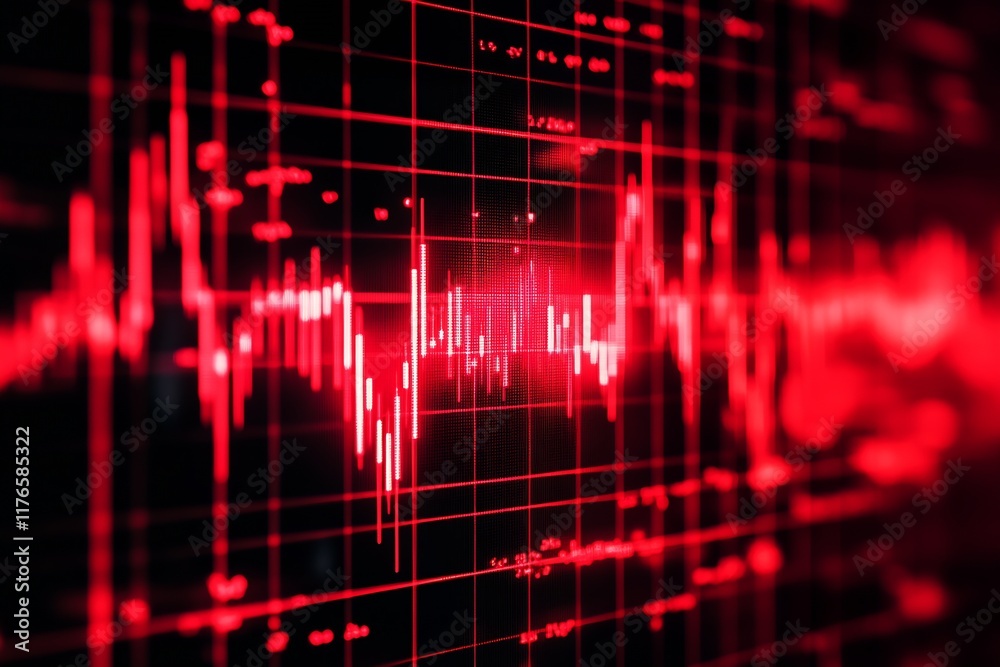 Poster Dynamic Red Financial Market Graph with Glowing Forex Trading Data : Generative AI