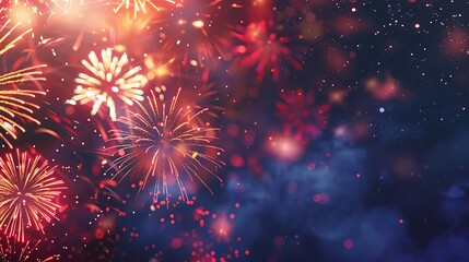 Fototapeta premium Patriotic Fireworks Display Bright and colorful fireworks display in a dark night sky with ample blank space for text
