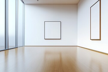 Obraz premium Minimalist art gallery interior with natural light and hardwood floors : Generative AI