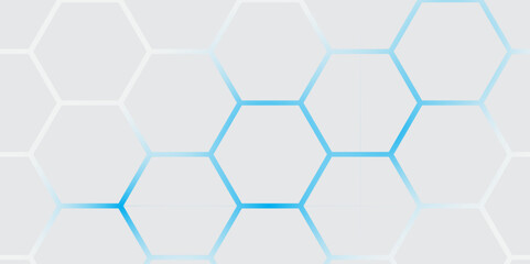 Abstract Hexagon white background , blue light and shadow. Abstract background design with white hexagon and blue light. Abstract. Hexagon. Vector. Blue. 