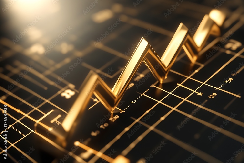 Poster golden zigzag line on financial chart reflecting economic growth and data trends : generative ai