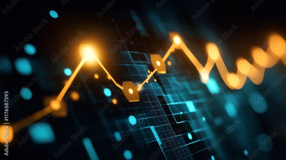 Poster Abstract Financial Data Visualization with Glowing Line Graph Background : Generative AI