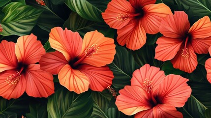 Fototapeta premium Vibrant Tropical Hibiscus Prints Seamless Motif for Exotic Floral Designs