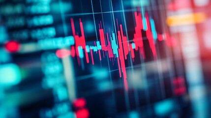 Digital Finance Stock Market Analysis with Dynamic Red and Blue Data Charts : Generative AI
