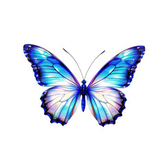 Fototapeta premium A highly detailed, digitally enhanced illustration of a vibrant blue butterfly with hints of pink and yellow.