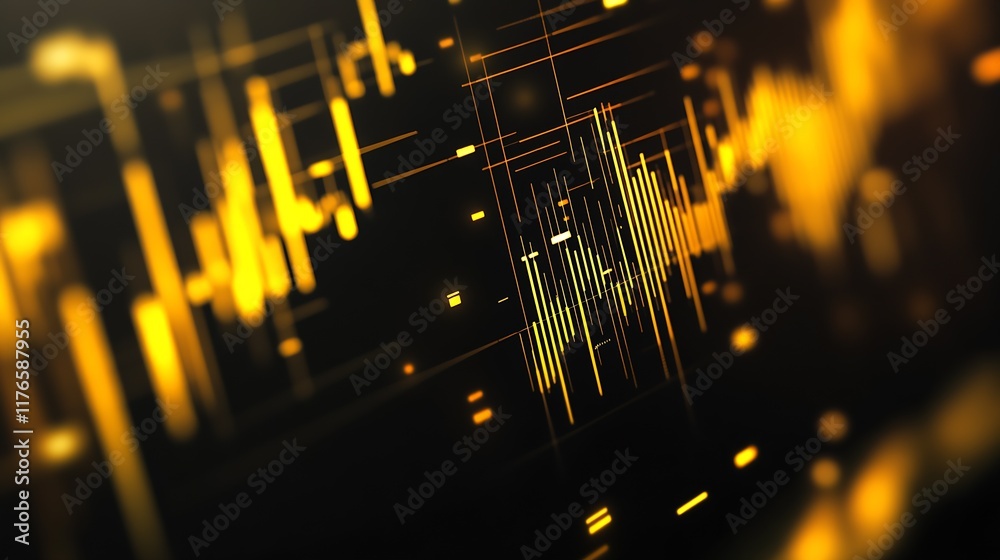 Poster dynamic yellow soundwave illustration on dark background for audio visual effects : generative ai
