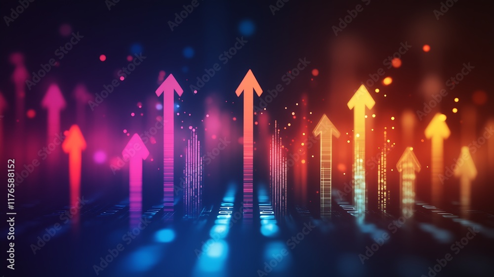 Poster vibrant abstract arrows depicting technological advancement and upward growth : generative ai
