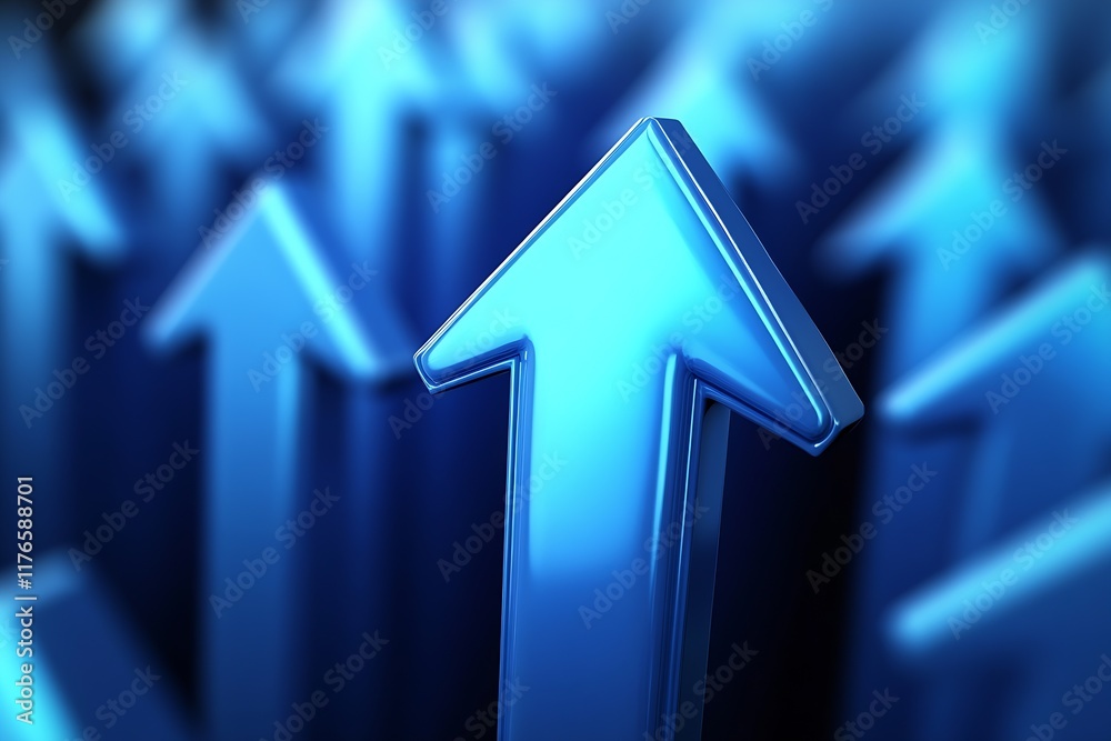 Poster glossy blue upward arrows representing success growth and business progress in abstract design 3d il